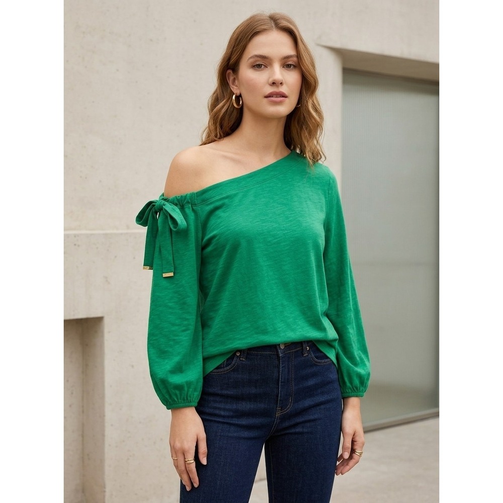 Lauren Ralph Lauren One Shoulder Tie Top Tropical Green Cotton Sample Small